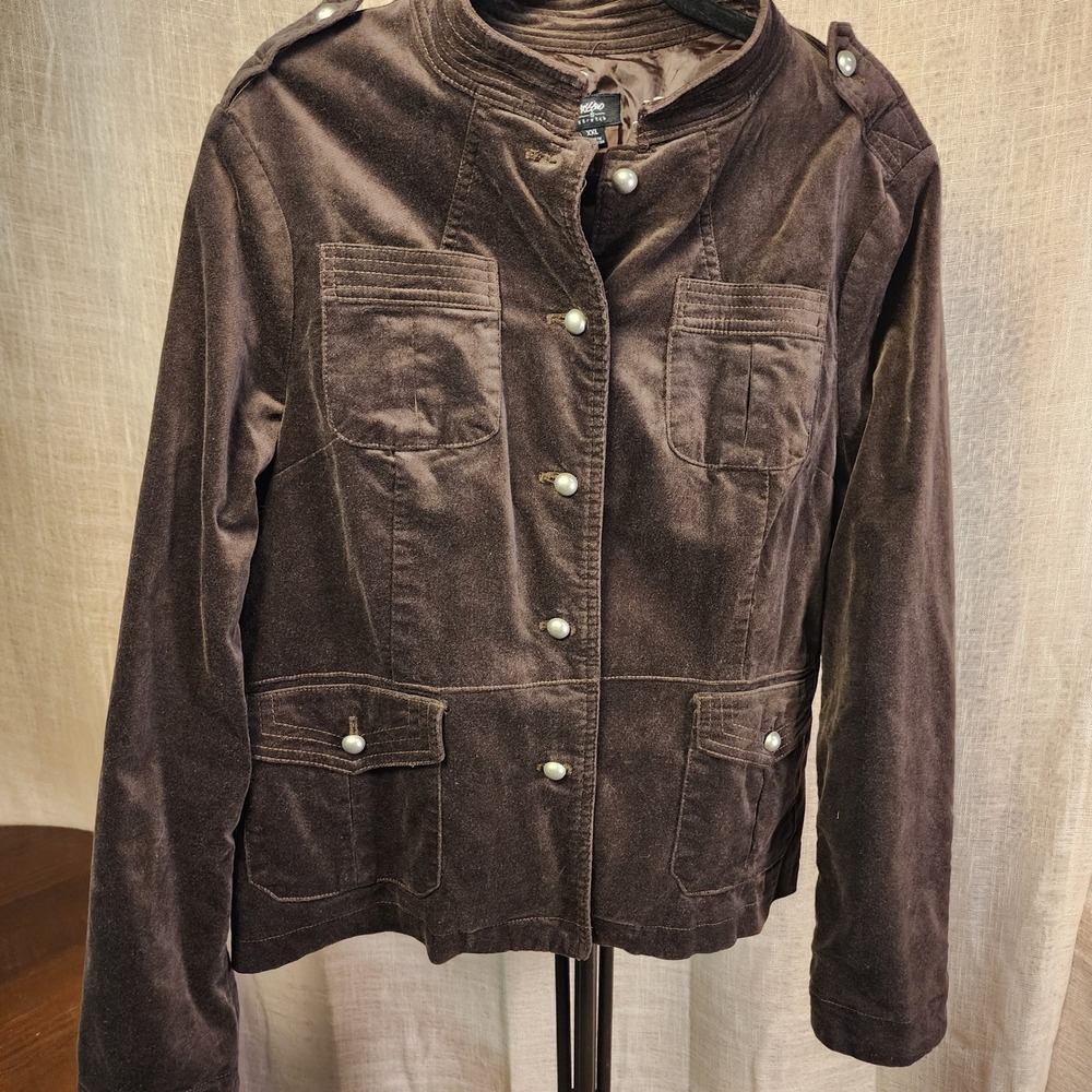 Mossimo Brown Velvet Military Jacket XXL Cotton Stretch Utility Lined